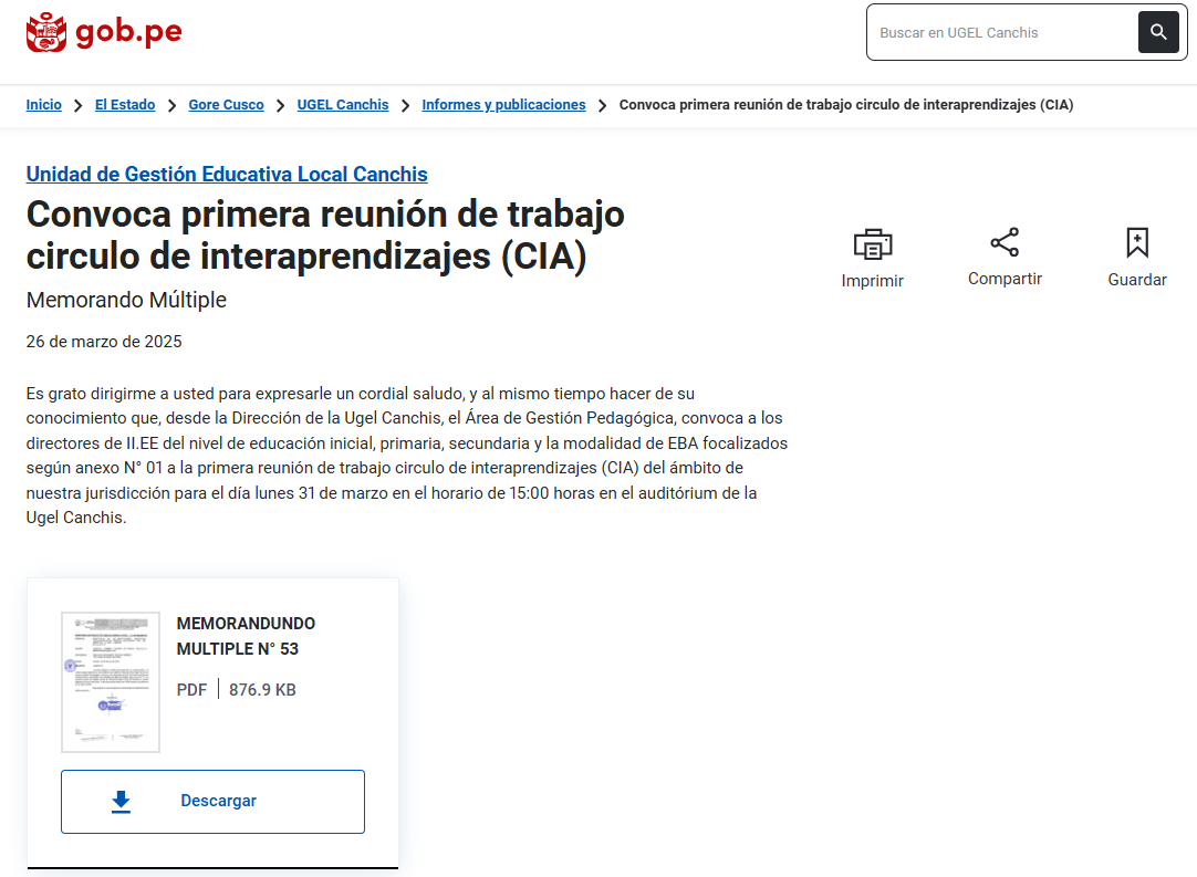 Convoca primera reunión de trabajo circulo de interaprendizajes (CIA)